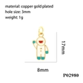 Detail view of 18K gold plated astronaut pendant with dimensions and 3mm hole size - P02980-Colorful Standing Astronaut