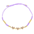 Handmade woven heart bracelet with purple zircon pendants and adjustable gold beads - Purple