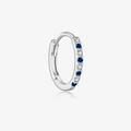 S925 silver hoop earrings featuring blue and white zircon stones on white background - Platinum Blue & White Stone Hoop (Single)