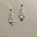 Elegante goldene Blumenohrringe mit bunten Kristallquasten und funkelnden Strasssteinen - Bunt (1# Silbernadel)