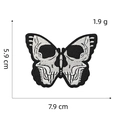 Detailed embroidery view of black and white skull butterfly patch with size dimensions - Skull Butterfly Patch 6#