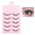 Five pairs of natural crossed false eyelashes with light pink tray packaging for daily makeup - QX Cotton Thread Stem - 5 Pairs