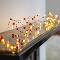 Warm white LED copper wire fairy lights with decorative red beads for Christmas ambiance - 5M 50LED Battery Box / Christmas Red - Warm Light