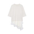 Women's cream short sleeve T-shirt with lace patchwork and asymmetric hem detail - S / Milky White