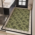 Tappetino da bagno verde con fiori neri e bordo con testo Every Day Happy - 40*60cm / Diatomite Spessa Potenziata / Stile Retrò Francese-Stile E [Rettangolare]