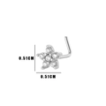 L-shaped silver nose stud featuring a 0.51cm sparkling zircon star flower design - No.5 Silver Flower (HSPJ0149)