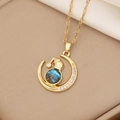 Macro view of gold crescent moon and blue galaxy stone pendant necklace on a jewelry box - Crescent Gourd Style (6#)