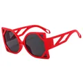 Fashionable oversized red geometric sunglasses with dark lenses and hollowed out temples - Red Frame Dark Grey Lens