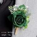 Boutonnière élégante rose artificielle vert foncé pour costume taille 9x13cm - Vert Foncé