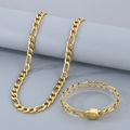 Set di gioielli Figaro placcato in oro lucido con collana coordinata e un bracciale - Bracciale 21cm / 9mm Oro