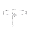Elegant S925 sterling silver bracelet featuring hollow clover charm and textured beads - Four-Leaf Clover Silver Beads / Silver