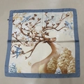 Elegant square silk scarf with floral deer print and blue birds in a classic pattern - Reindeer Handkerchief / 65
