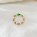 18K gold plated bead ring with natural freshwater pearl and green gemstone center - Green