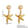 Gold stainless steel starfish earrings with pearl detail, size 3.91cm x 2.48cm - Starfish Artificial Pearl Drop (FYD6149EH)