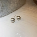 Elegant 10mm grey pearl stud earrings with silver pins on a soft textured background - 12mm Elegant Silver Gray Pearl Stud Style (111#)