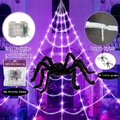 Giant plush spider with purple glow cobweb and 20 small spiders Halloween set - 5m Light-up White Web + 150CM Spider + 40G Cotton + 20 Little Spiders