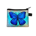 Blue butterfly print zipper coin purse for students with durable metal key hook - Blue Artistic Butterfly Print