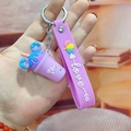 Purple bubble tea keychain with blue donut charm and Love silicone wrist strap - Ice Cream Cup / Purple