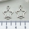Silver star alloy pendant connectors for jewelry making shown with a size ruler - Double Loop Pentagram 12x15mm