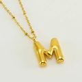 Bubble letter M necklace pendant in 18K gold-plated stainless steel with textured finish - Letter M / Gold
