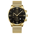 Men's fashion watch with gold stainless steel Milanese band and black Roman numeral dial - Black Dial Gold Hands Gold Strap