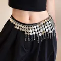 Bohemian silver coin waist chain with layered tassels and metal bells for women - Silver Round Coin Tassel Style (1#)