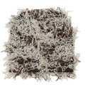 Macro shot of fluffy knitted balaclava with long fringe and textured brown yarn - Coffee