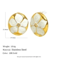 Golden stainless steel flower earrings with white enamel and 18K gold plating - Flower Semi-Circle Studs - Gold - Ear Clip