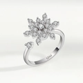 Sparkling S925 sterling silver snowflake spinner ring with adjustable open band for women - Adjustable Open / White Gold Snowflake (NJ1042)