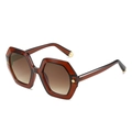 Fashionable brown tortoiseshell hexagonal sunglasses with gold rivets and gradient lenses - Tea Frame Tea Lens