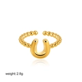 18K gold plated beaded open ring with horseshoe charm, weighs 2.8g, adjustable size - Letter U Style (T249_21)