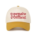 Retro five-panel baseball cap in cream and yellow with red embroidery text - Cream White/Yellow