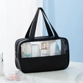 Black and transparent PVC large capacity cosmetic travel organizer with double handles - Medium / Black