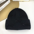 Gorro de punto negro para mujer en pelo de conejo con lazos de terciopelo suaves - Negro