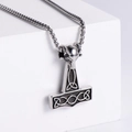 Collana martello di Thor Mjölnir vichingo argento con testa di ariete e nodi celtici - Colore Acciaio (Con Catena 3,5 * 60 mm)