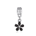 Silver flower pendant with five black teardrop gems and triple-ring clasp on white background - Black Zirconia Flower