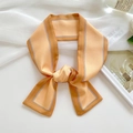 Caramel orange satin skinny scarf with black and white striped edges for hair or bags - Orange