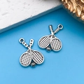 Vintage silver tennis racket and ball charm pendant for DIY jewelry making - Sports Tennis 14x19mm