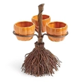 Tres cuencos de calabaza naranja en soporte de escoba para decoración de Halloween - Soporte de calabaza de 3 tazas