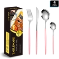 4-piece stainless steel cutlery set with pink handles and black gift packaging box - Pink Silver 4-Piece Set with Gift Box