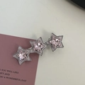 Silver hair clip set with three pink rhinestones in star shapes for women and girls - Silver/Pink Zirconia-Pink Border Three Stars