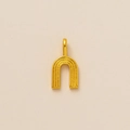 U-shaped golden ribbed horseshoe pendant with zircon stone and polished metallic finish - U-Shape Horseshoe