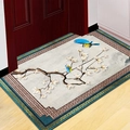 New Chinese style entry mat featuring blue birds and white flowers on beige background - 60x90cm / Flower & Bird (New Chinese Style-014) / Beige