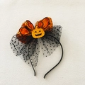 Halloween Haarreif mit orangefarbener Spinnennetz-Schleife und Kürbis-Dekor - Orange Spinnennetz Stirnband