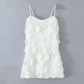 Sleeveless white sequin slip dress featuring large round petal-like sequin scale textures - XS / White