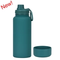 Deep green 1L insulated sports water bottle with matte finish and silicone base - 1 L / Glazed Green - Sport