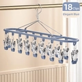 Elegant blue stainless steel drying rack with 18 clips for socks and underwear - 18 Clips - Blue