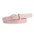 Cinturón rosa de cuero PU para mujer con hebilla redonda plateada y costuras blancas - Rosa