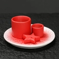 Red ceramic aromatherapy burner set with star base and gradient pattern saucer - Red