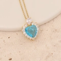 Detail of gold heart necklace with light blue stone and clear zircon crystals - Light Blue Heart-shaped Style (6#)